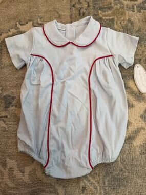 Hug Me First Baby Boy Light Blue Peter Pan Collar Cotton Bubble 18-24 Months NWT